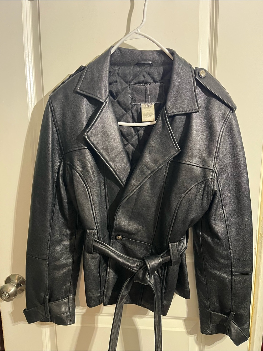 Classic Black Leather Belted Women's Jacket